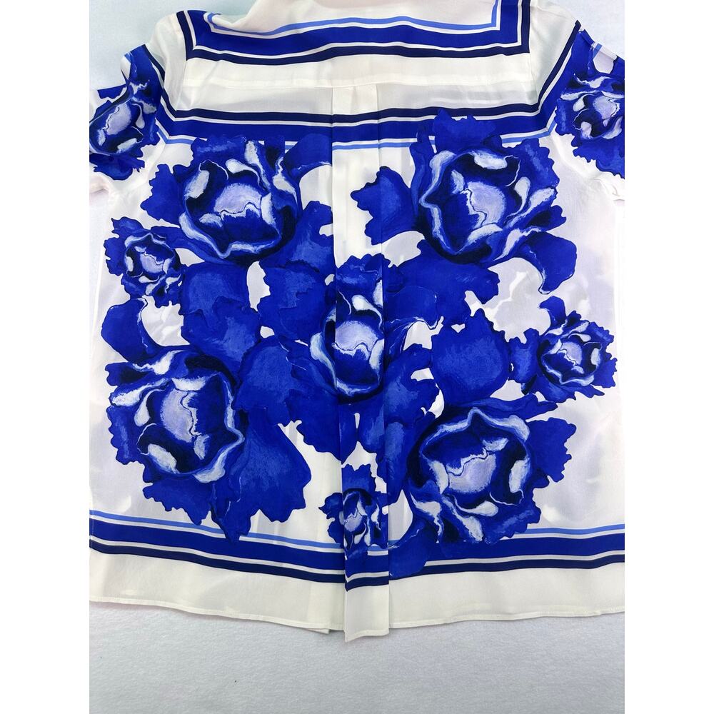 NWOT Aje Atomic 100% Silk Shirt Boldly Blooming Cobalt Floral Blouse Size 8 - Picture 8 of 15